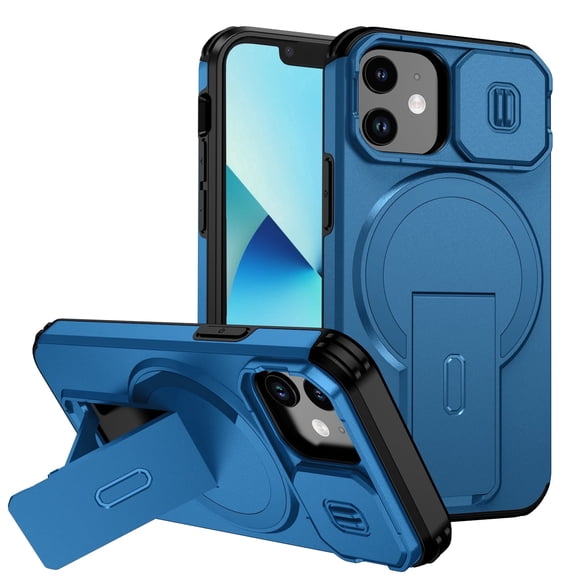Asuwish Magnetic, Kickstand, Slide Camera Cover TPU, Plastic, Metal Hard Shell Fashion Cell Phone Case for iPhone 12 Mini/13 Mini, Blue