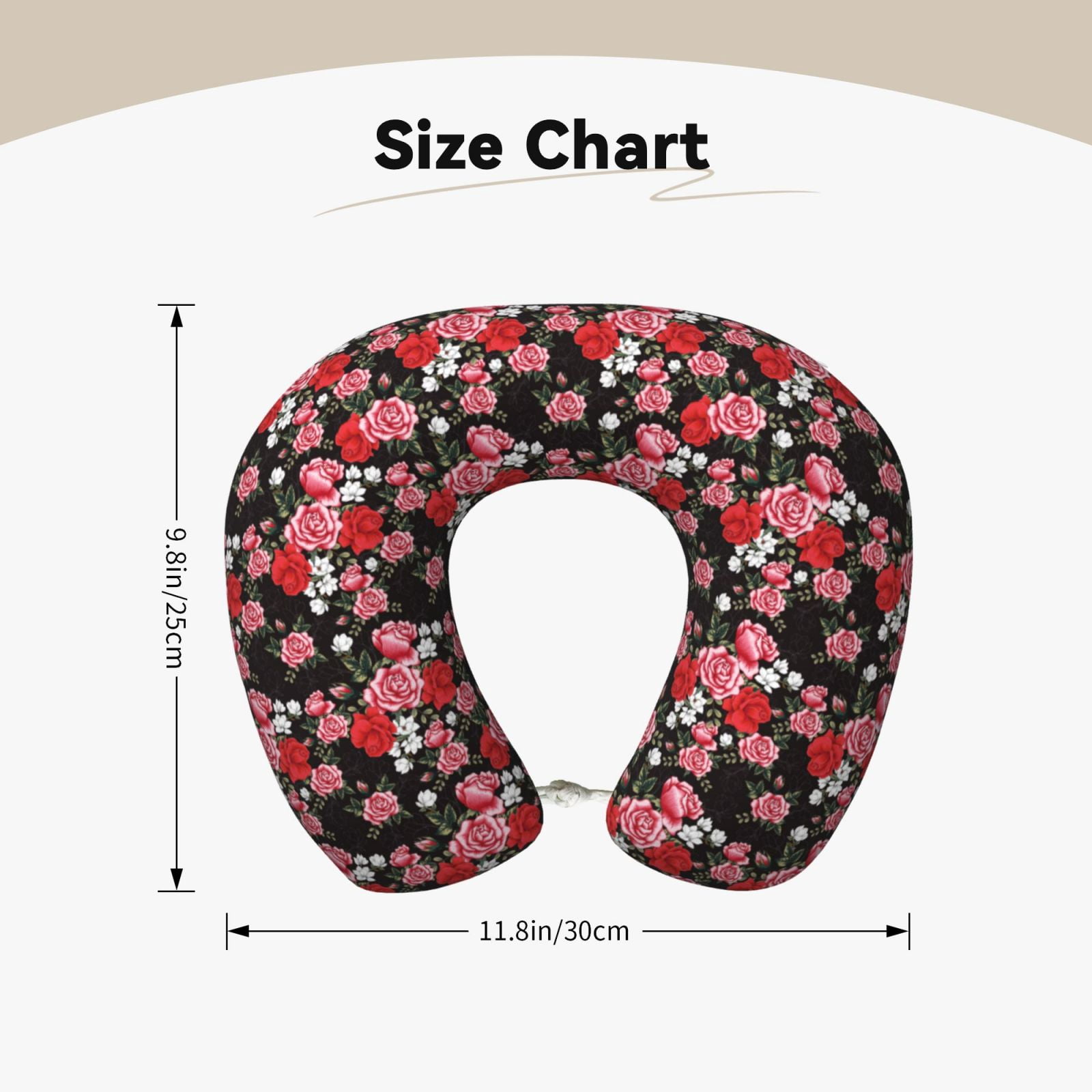 Xecao Rose Flowers Print Memory Foam Cervical Neck Pillow Versatile U-Shaped Pillows for Home,Office,Camping,Travelling,Soft Washable Cover