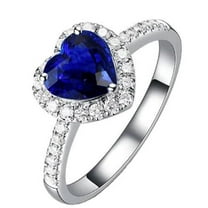 Harry Chad Enterprises 67237 4 CT Womens Diamond Halo Heart Shaped Blue Sapphire Ring, Size 6.5