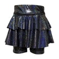 thumbnail image 2 of Girls 2-in-1 Sequin Shorts with Attached Skirt, Sparkly Puffy Dance Costume Shorts for Performance, Cheerleading and School Recital, Shiny Metallic Skort Black 100, 2 of 5