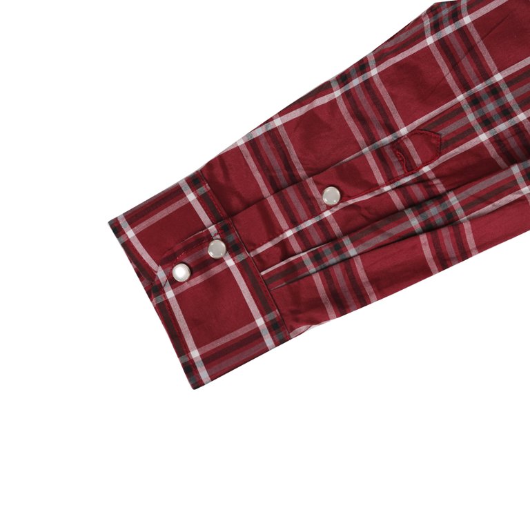 Coevals Club Men's Western Pearl Snap Shirt – Long Sleeve Plaid Work Shirt With Two Pockets, Red/White, Available In Multiple Sizes