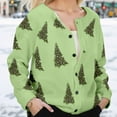 thumbnail image 2 of Christmas Sweaters For Women Funny Button Down Festive Coat Xmas Santa Christmas Tree Printed Cable Knit Pullover Green, XL, 2 of 7
