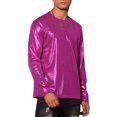 thumbnail image 4 of Camiseta metálica INSPIRE CHIC de manga larga para hombres, camiseta brillante para discoteca, color rojo rosa, talla S, 4 of 5
