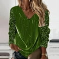 thumbnail image 2 of T-shirts pour Femmes Imprimé Col en V Manches Longues Blouse Tops Automne Femmes Tendance Vert Armée m, 2 of 4