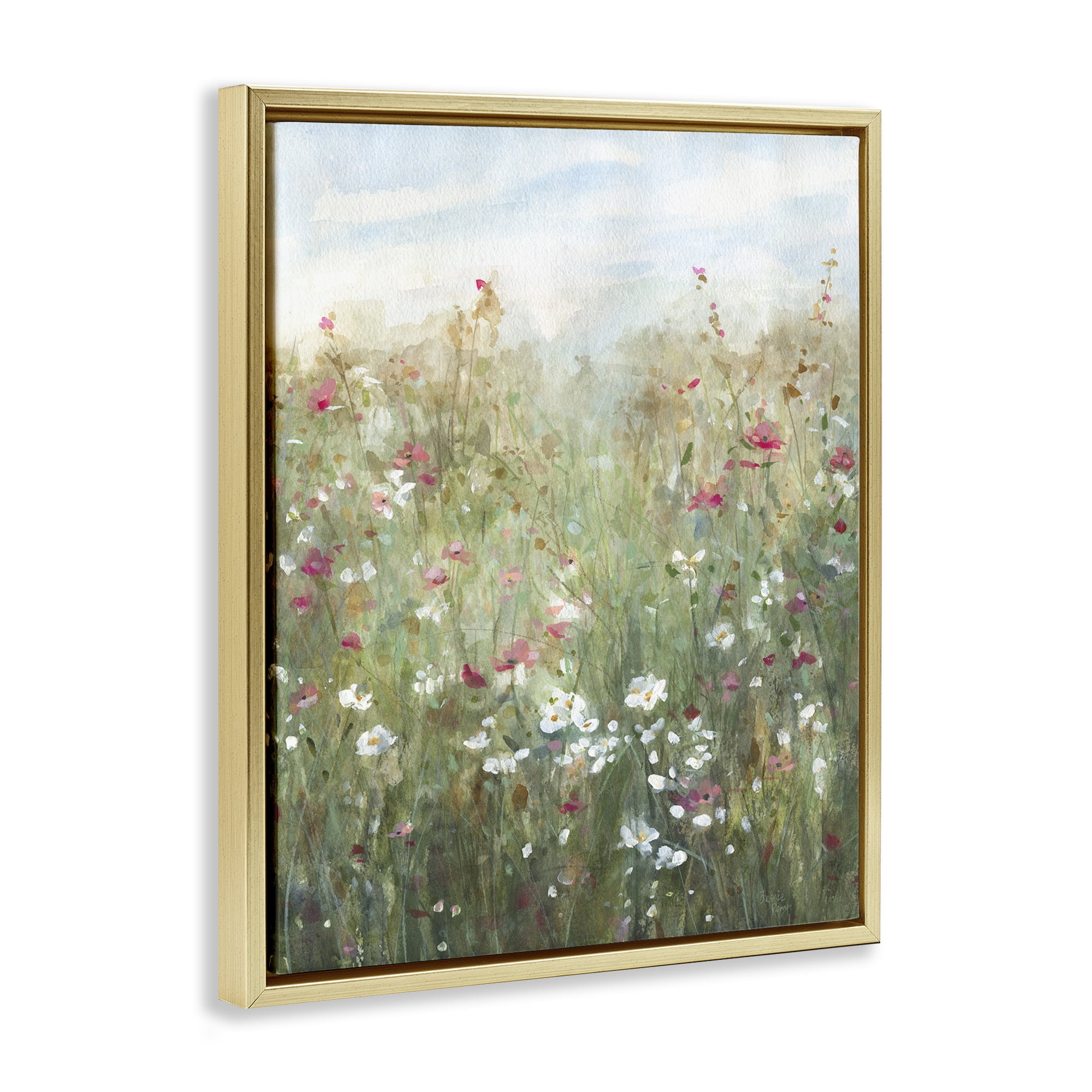 Stupell Industries Fragrant Wildflower Field Landscape & Nature Painting Gold Floater Framed Canvas Art Print Wall Art, 25 x 31