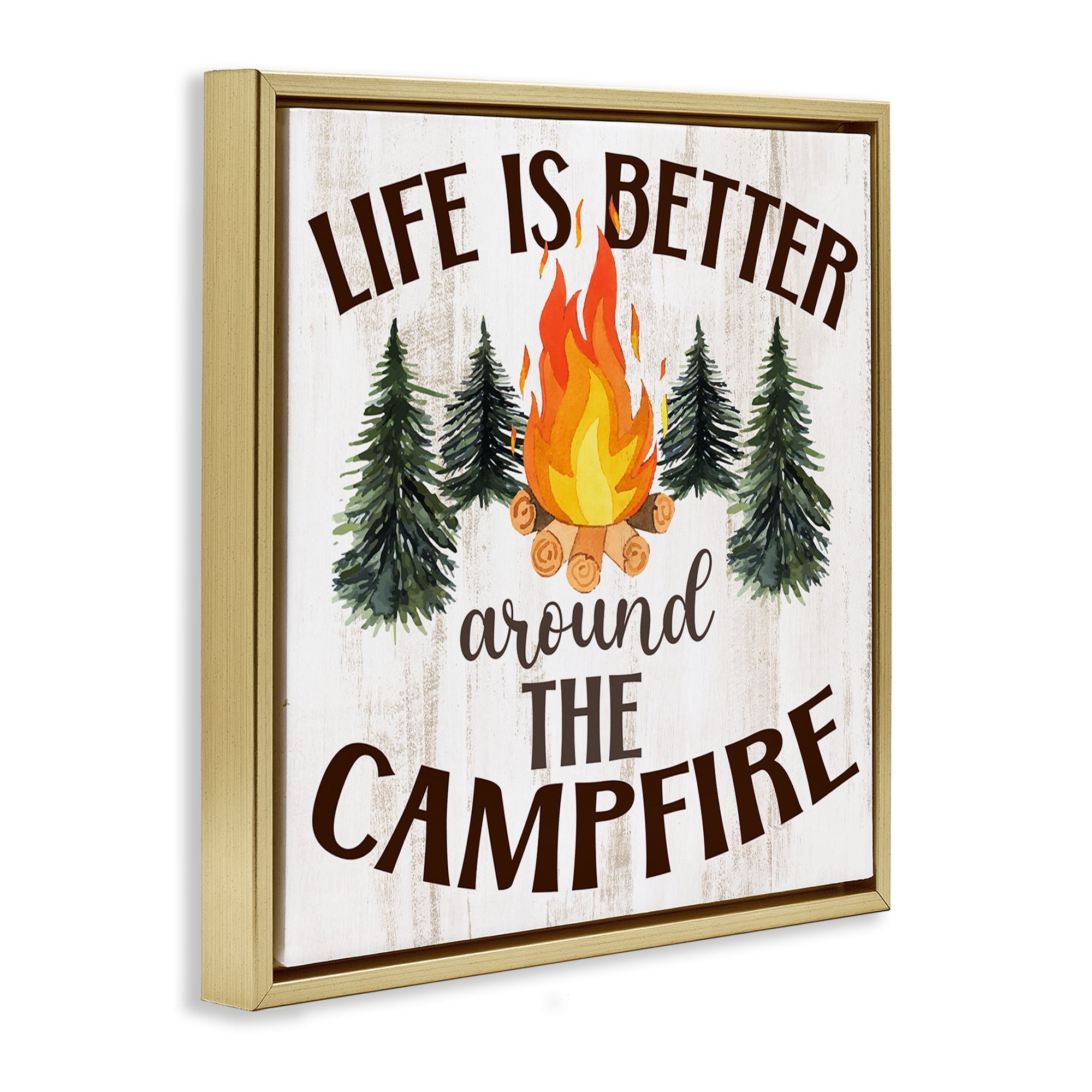 Stupell Industries Rustic Campfire Phrase Landscape Painting Gold Floater Framed Canvas Art Print Wall Art, 18 x 18
