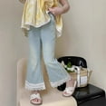 thumbnail image 2 of KAUOD Girls Jeans Bow Lace Wide Leg Denim Pants Kids Retro Embroidery Casual Jeans Elastic Waist Straight Fall Bottoms, 2 of 6