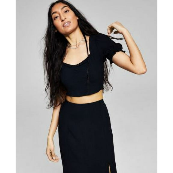 Now This Womens Tie Back Crop Top Black XS