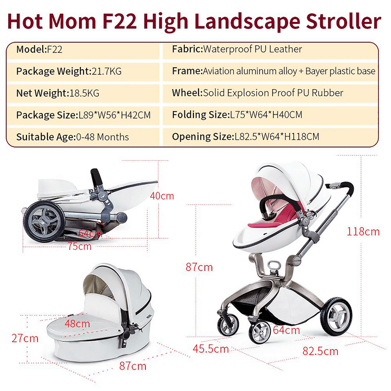 Hot Mom Baby Stroller with Adjustable Seat Height Reversible Luxury PU Leather Travel System White Walmart