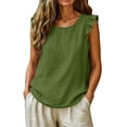 thumbnail image 2 of ClodeEU Women's Round Neck Ruffle Cap Sleeve Tank Top,Solid Color Casual Loose Fit Blouse Army Green,Women's Plus L, 2 of 6