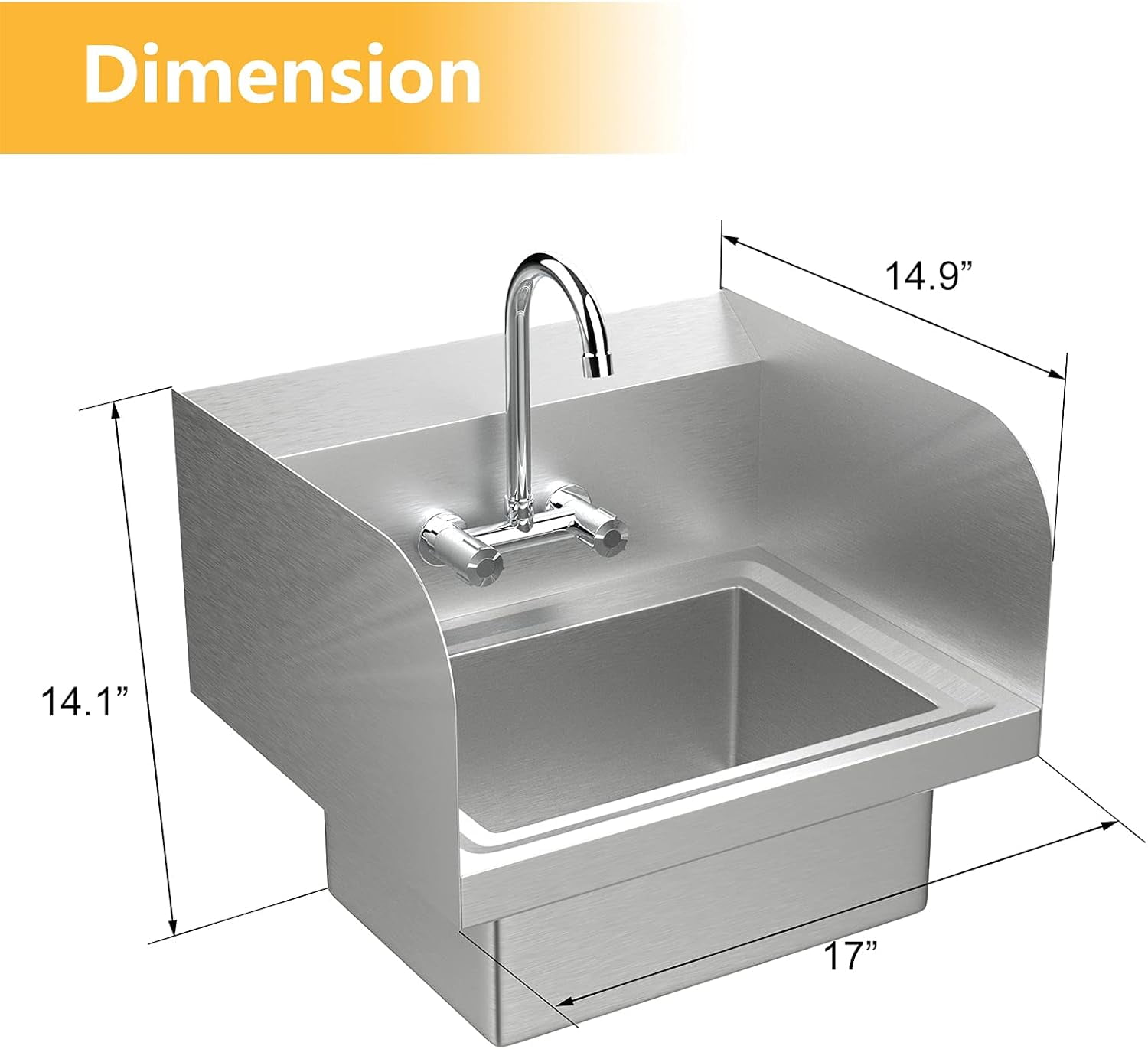 Ktaxon Stainless Steel Commercial Hand Wash Sink with Faucet, Wall Mount Utility Sink Bar/Prep Sink with Side Splash Guard, for Restaurant, Home Kitchen