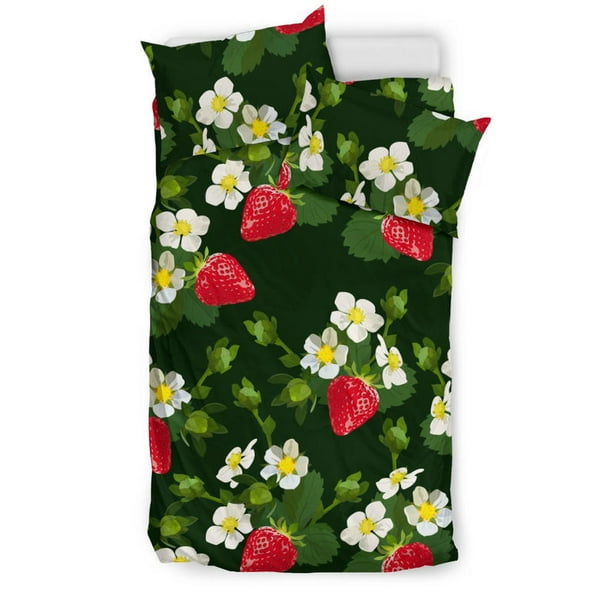 Juego de cama con fondo de fresas