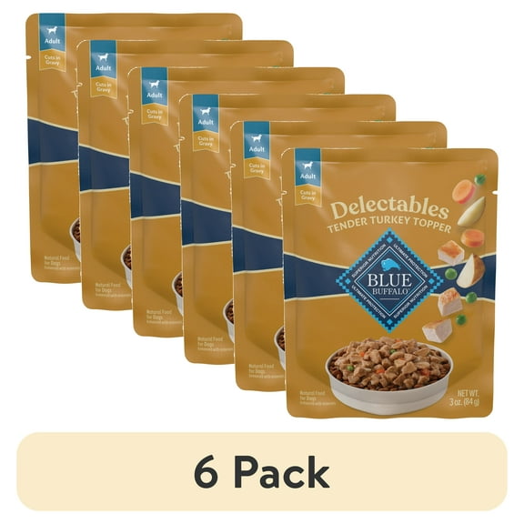 (6 pack) Blue Buffalo Delectables Natural Wet Dog Food Topper, Turkey Dinner 3oz