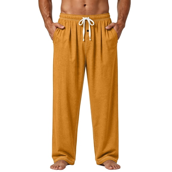Domzle Men's Lightweight Pajama Pants Soft Lounge Sleep Joggers Adjustable Drawstring & Pockets All-Season Sleepwear Orange S
