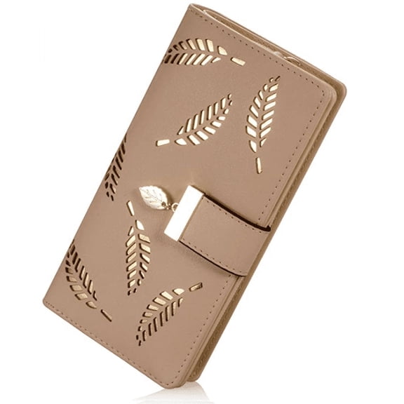 LQCrafK Women's Long Leaf Bifold Wallet, Khaki