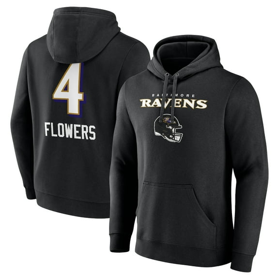 Men's Zay Flowers Black Baltimore Ravens Team Wordmark Player Name & Number Pullover Hoodie