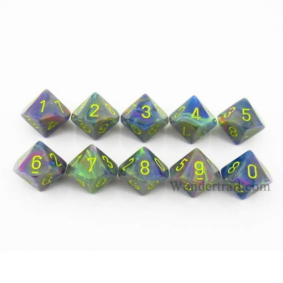Rio Festive Dice with Yellow Numbers D10 16mm (5/8in) Pack of 10 Dice Chessex
