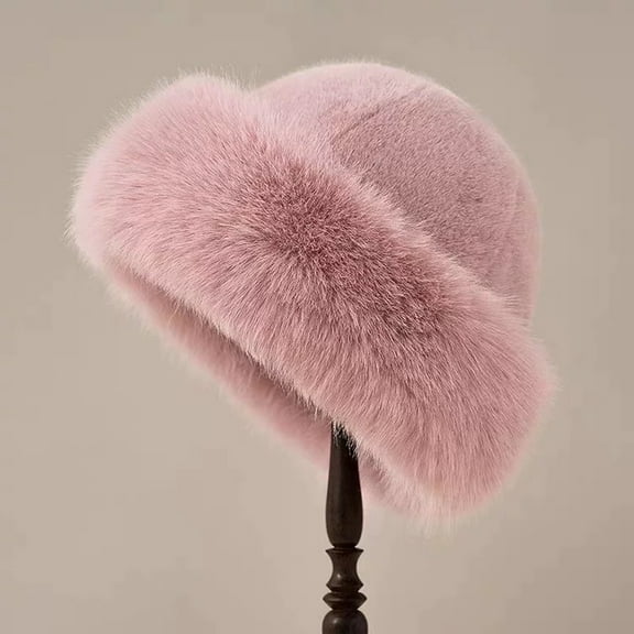 Winter Faux Fur Bucket Hat for Women Plush Fluffy Fisherman Cap Warm Fuzzy Mink Hat Cute Thick Fashion Winter Hat 2026 Pink