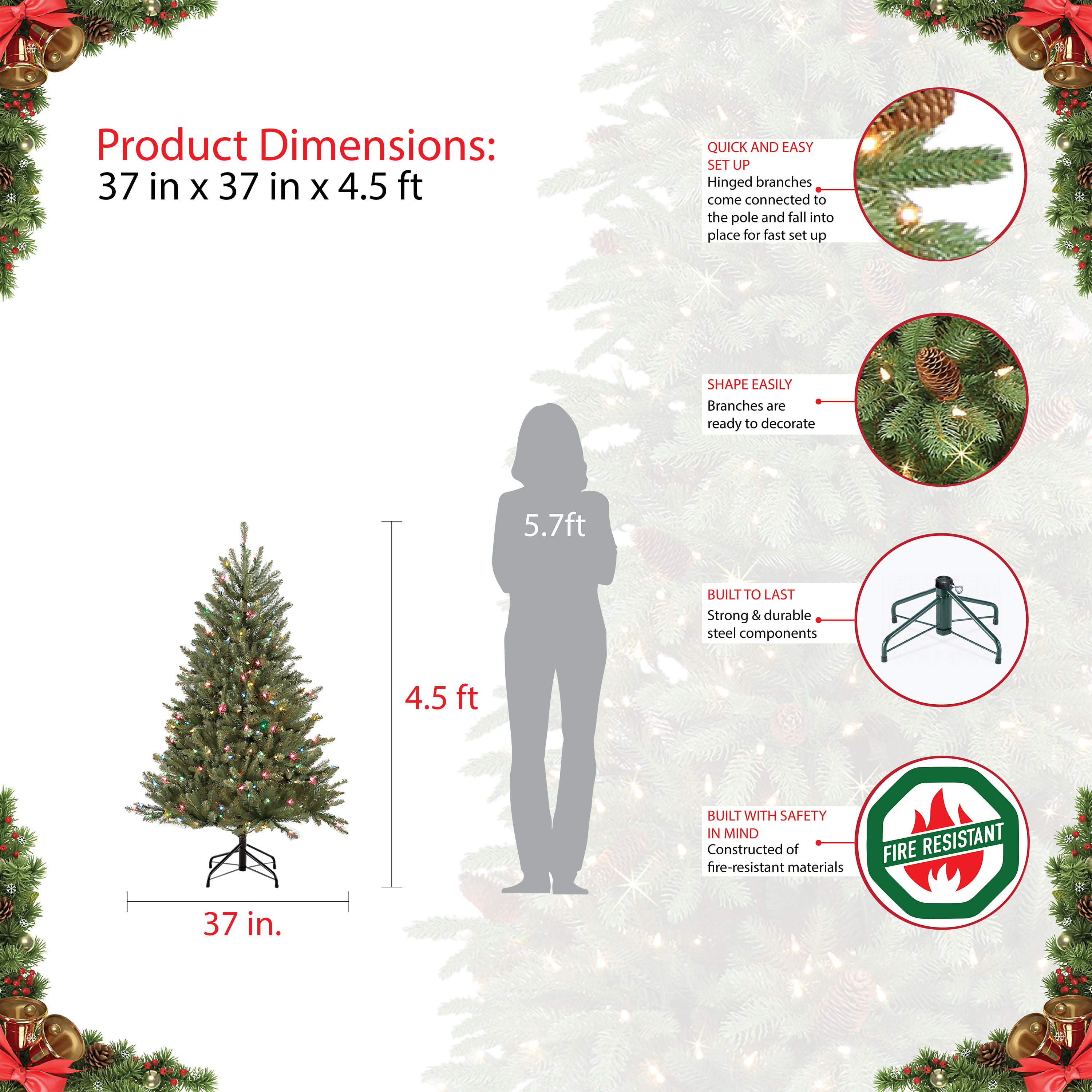 Fraser Hill ファーム スリム フロック クリスマスツリー 高さ7.5フィート 人工マウンテンパインホリデーツリー ライトなし - 2