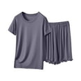 thumbnail image 2 of pstuiky Womens Pajama Sets Summer Solid Color Lightweight Pajama Set Comfy Loose Fit Crew Neck Short Sleeve Sleepwear with Shorts Womens Loungewear Set Dark Gray M, 2 of 7