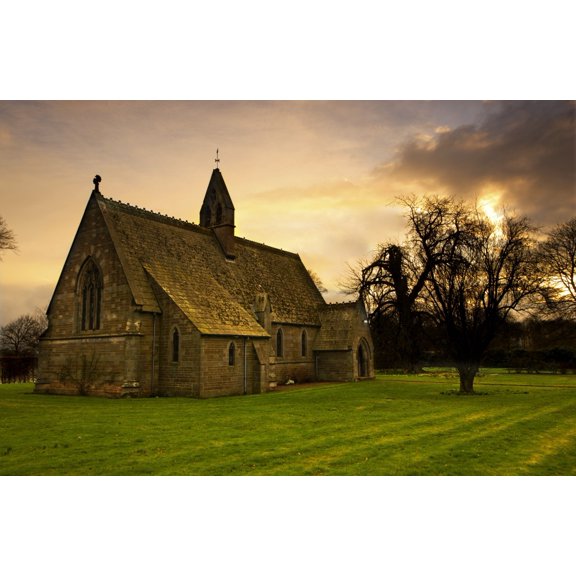 A Small Church In Scenic Setting Canvas Art - John Short  Design Pics (19 x 12)