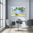 thumbnail image 3 of HFDF Beach Wall Art Fake Window Pictures Beach Window Canvas Wall Art Blue Coastal Tropical Palm Tree Ocean Print for Living Room,, Bathroom & Home Office Decorations Ready to Hang 16x12inch Framed, 3 of 6