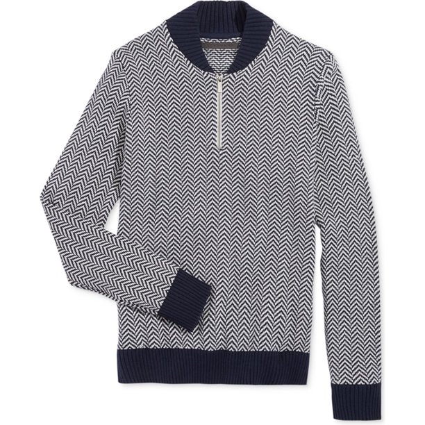 Sean John Mens Herringbone 1/2 Zip Pullover Suéter, Azul, Mediano