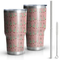 30oz Pink Christmas Tree Pattern Tumblers Stainless Steel Tumbler with Lid and Straw,Vacuum Insulated Double Wall Travel Tumbler Cups Mug with Cleaning Brush for Coffee,Tea