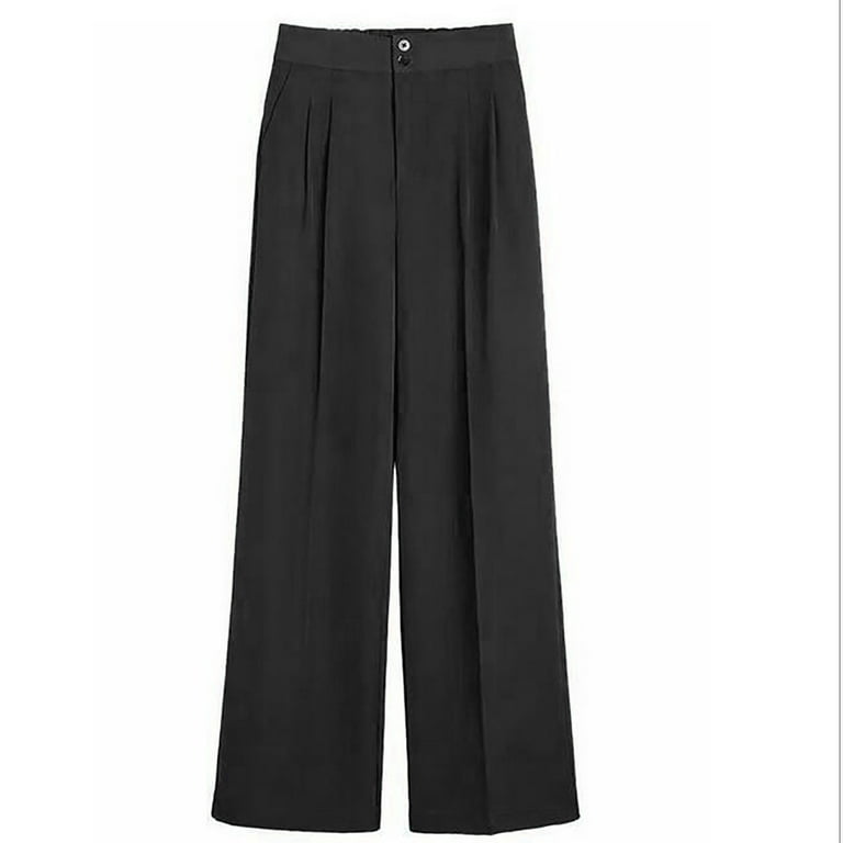 Giftesty Womens Pants Clearance Women's Fashion Casual Full-Length Loose Pants  Solid High Waist Trousers Long Straight Wide Leg Pants 
