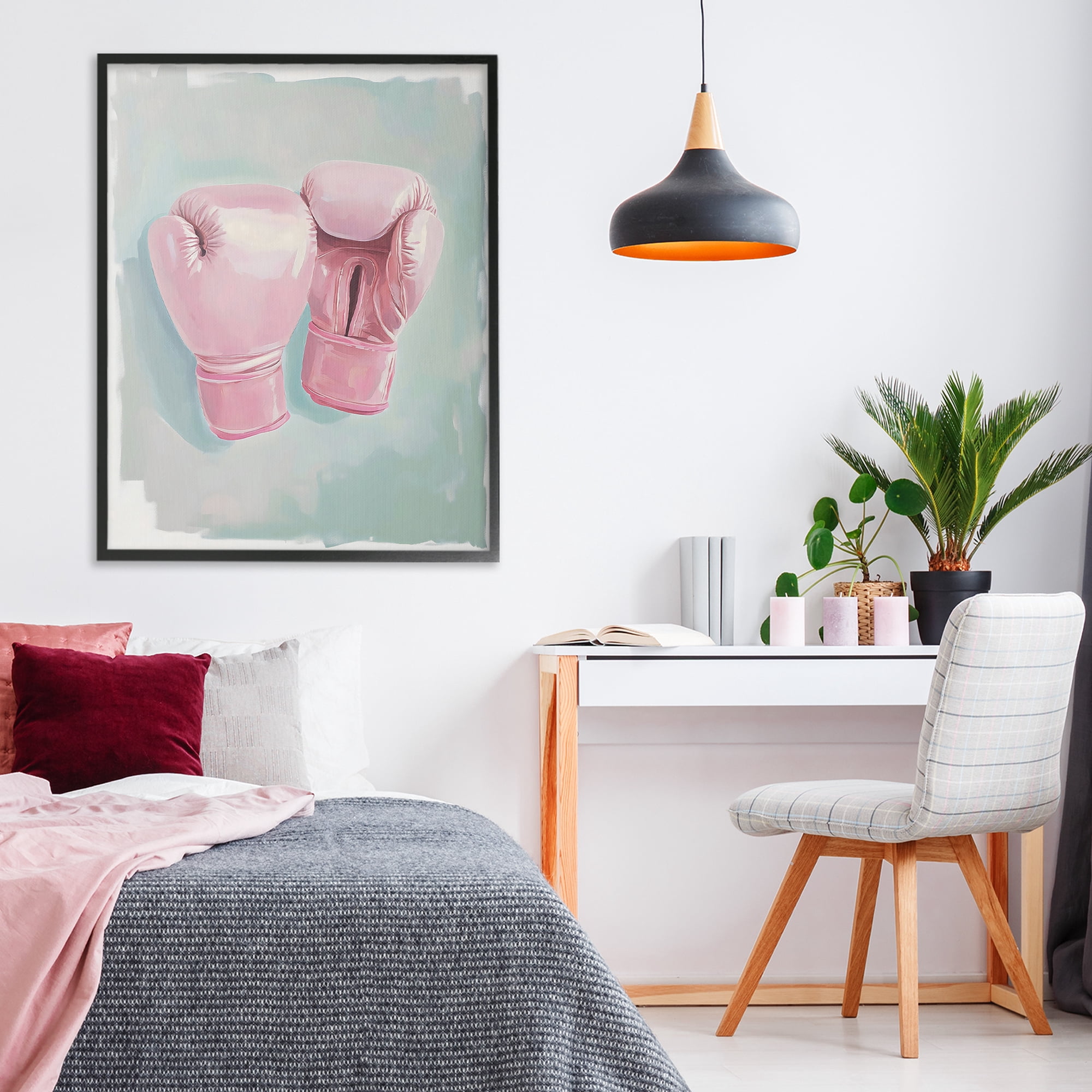 Stupell Industries Feminine Pink Boxing Gloves Black Framed Giclee Art, design by The Prints Vibe