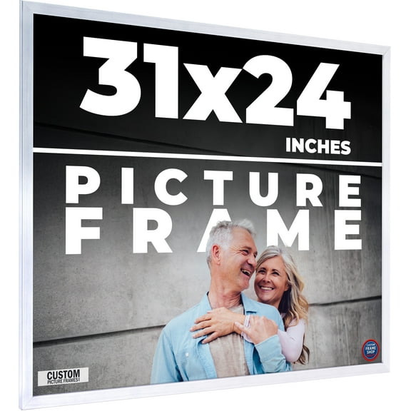 31x24 Frame Silver Stainless Steel Solid Wood Picture Frame | 0.75 Inch Moulding Width | Includes