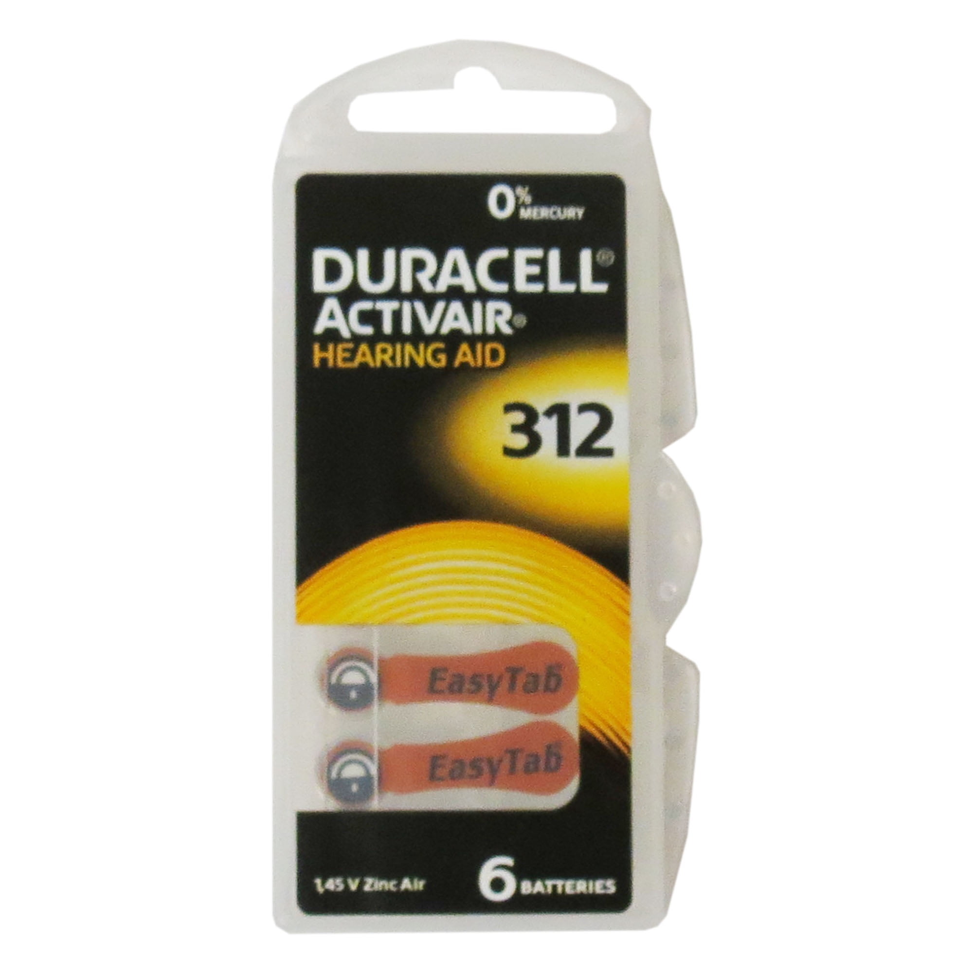 60Pack Size 312 Duracell Easy Tab Hearing Aid Batteries (DA312