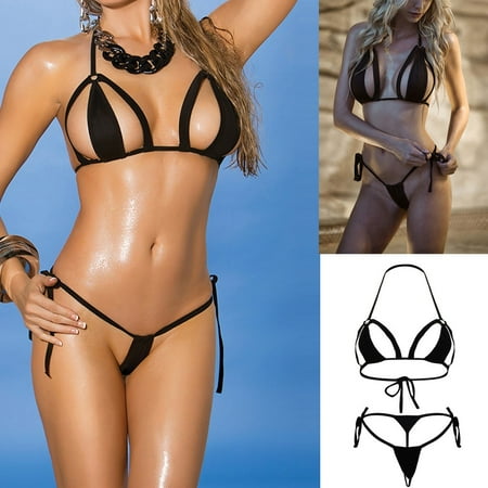 

MRULIC intimates for women Fashion Women Simple Lingerie Set With GString Underwear Hollow Bodydoll Black + M