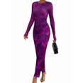 thumbnail image 2 of Women'S Bodycon Maxi Dress Fashion Long Sleeve Floral Print Tight Fitted Party Club Ruched Dresses S, 2 of 10