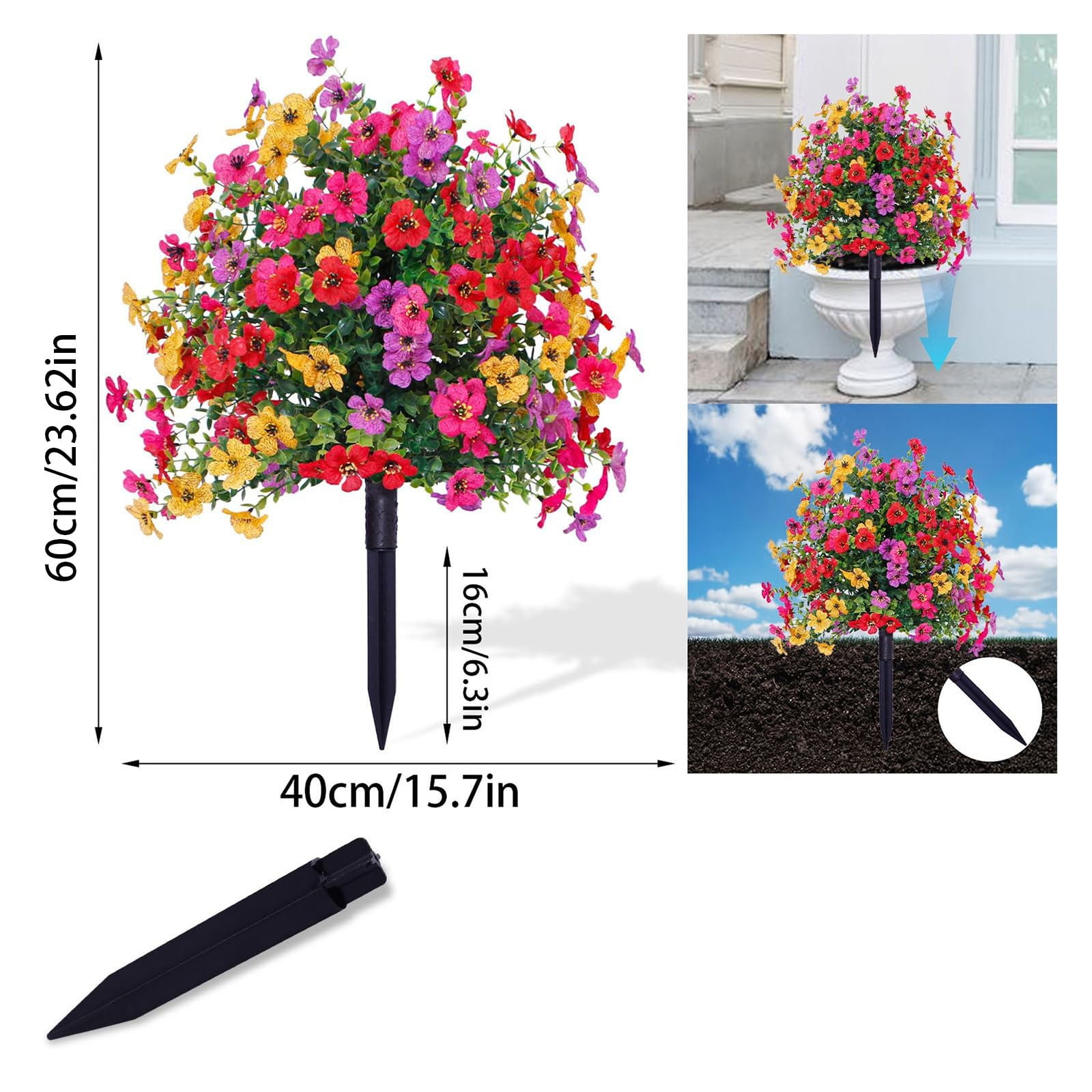 Artificial Plants Outdoor, Red Geraniums Artificial Flowers, Ongmies Artificial Greenery with Garden Stake – 22" Faux Shrubs for Outdoor, Porch & Wedding Decor, 1 Artificial Violet Stake