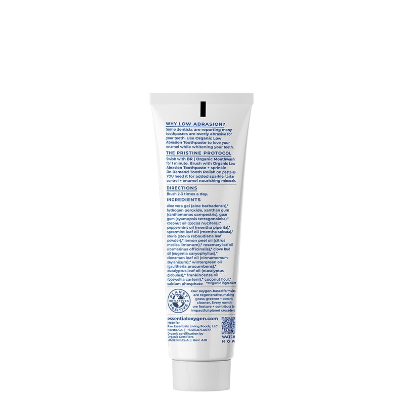 Essential Oxygen Certified Organic Toothpaste, Fluoride-Free, Enamel-Safe, Gentle Whitening, Peppermint, 4 oz, Pack of 3