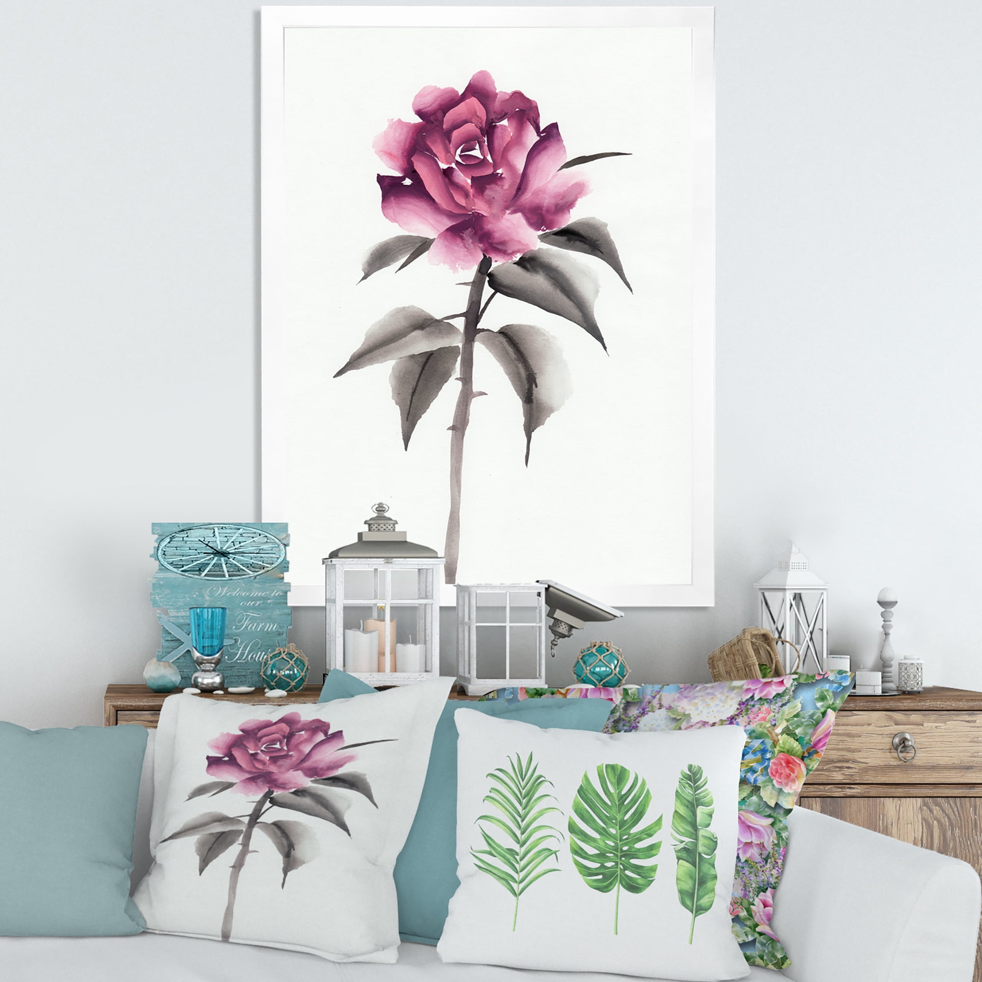 Designart 'Ancient Pink Rose Flower' Traditional Framed Art Print