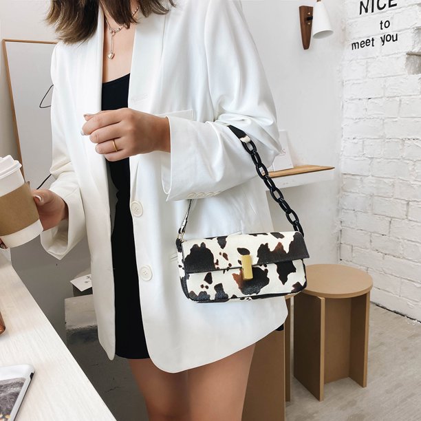 Bolsa Bolso de mujer de PU con estampado de vaca, bolso de hombro con cadena acrílica para axilas (beige) Tmvgtek Para estrenar