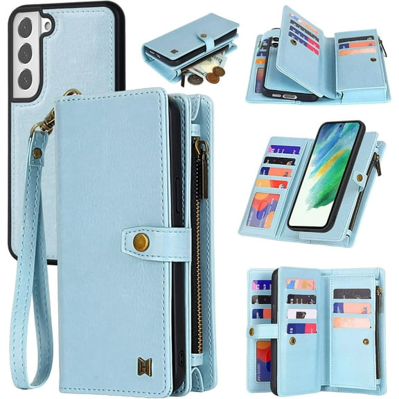 Phone Case for Samsung Galaxy S22 Ultra Wallet Case:Card Holder & Detachable Magnetic,Faux Leather Case for Women/Men,Wrist Strap & Money Pocket