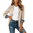 thumbnail image 2 of Zivyakyro Long Sleeve Womens Blazers Button down Fall Womens Jackets Loose Casual Plain Faux Leather Outerwear Beige M, 2 of 6