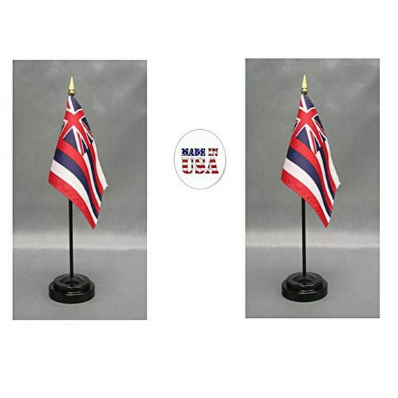 Made in the USA. 2 Hawaii 4"x6" Miniature Desk & Table Flags Includes 2 Flag Stands & 2 Hawaii State Small Mini Stick Flags
