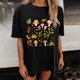 thumbnail image 4 of Camisetas de Manga Corta para las Mujeres Impresión Floral Cuello Redondo Gota Hombro Manga Superior Moda Casual Verano Camisetas de Manga Corta para las Mujeres, 4 of 7
