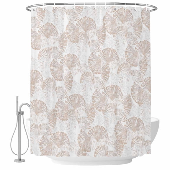 Extra Long Shower Curtain 72x84 Inch, Nautical Seashell Shower Curtain Waterproof Bathroom Decor, Summer Coastal Marine Shells Beige Fabric Bath Curtain Set Accessories with Hooks