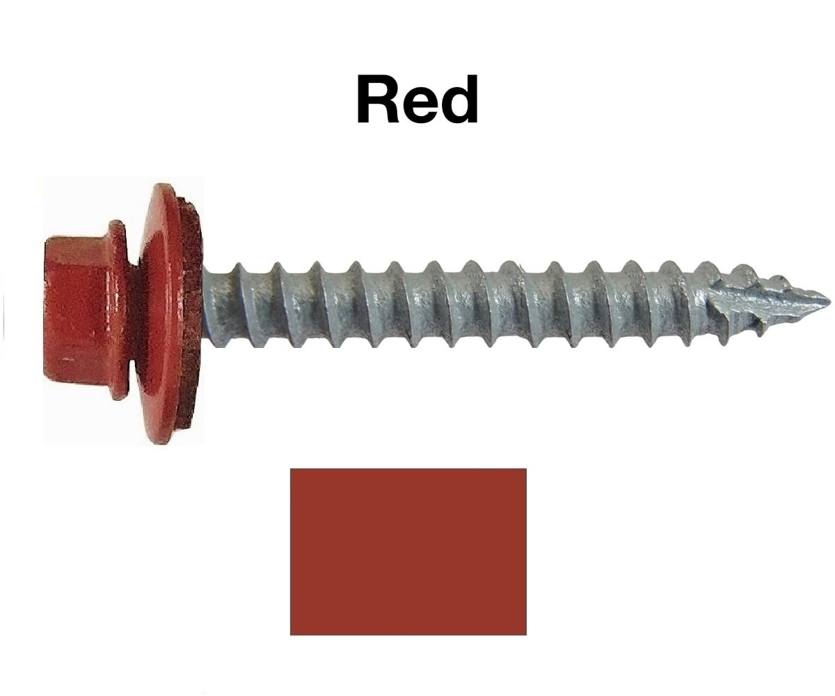14 Metal ROOFING SCREWS (250) Screws x 2" RED Hex Head Sheet Metal