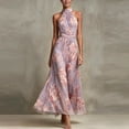 thumbnail image 4 of XIAONU Women's Ruched Waist Halter Maxi Dress Floral Print Spring Bridal Party Gown, 4 of 5