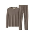 thumbnail image 3 of Men's Autumn Winter Silk Wool Blend Fleeced Base Layer Set, Taupe Brown, 3XL, 3 of 8