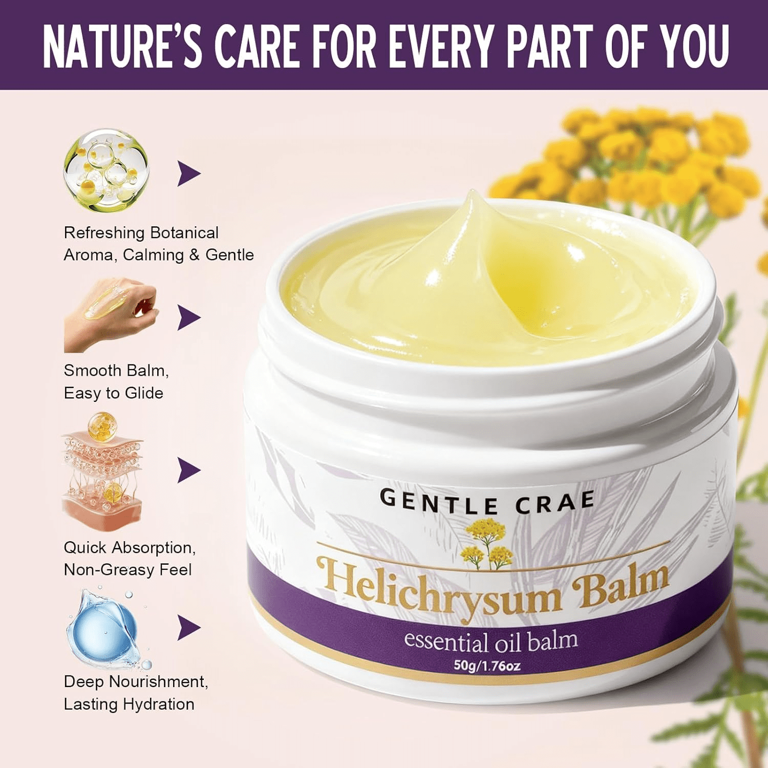 Helichrysum Balm,Moisturizing Helichrysum Essential Oil Balm, Beeswax & Almond Oil, Multipurpose Salve for All Skin Types Makeup Organizers, Household Daily Necessities 1.76oz
