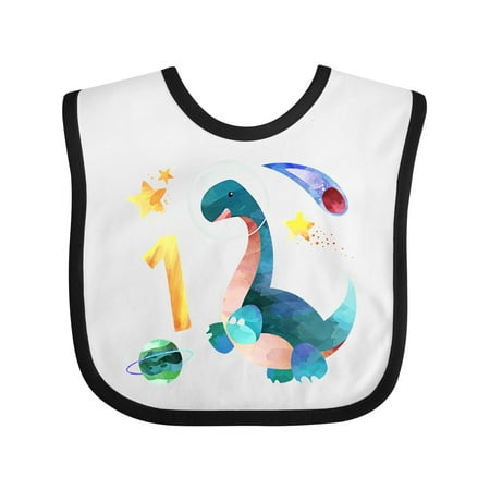 

Inktastic First Birthday Dinosaur Astronaut with Stars and Planet Gift Baby Boy or Baby Girl Bib