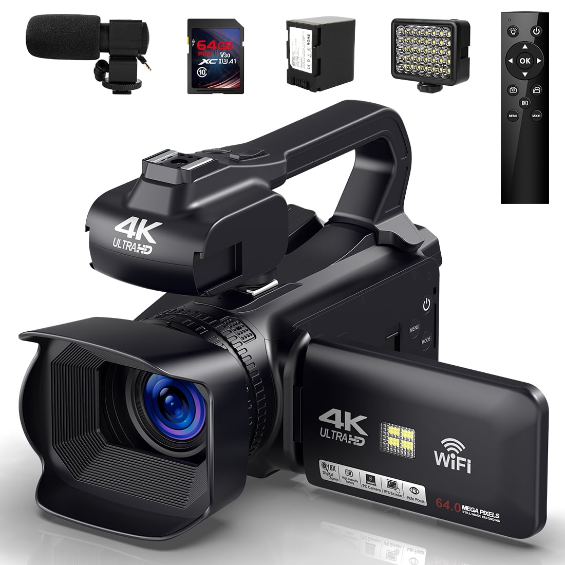 mode international Christian Yixinxin Video Camera Camcorder 4K 64MP 60FPS,HD Auto Focus Vlogging 4.0"  Touch Screen 18X Zoom Digital Camera with Charger, Microphone, Handhold  Stabilizer, 64G SD Card, Remote Control - Walmart.com