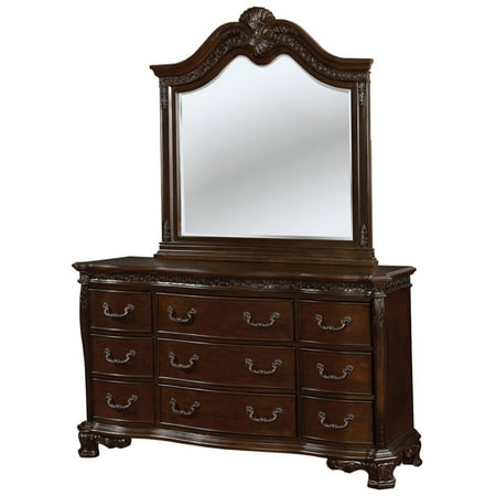 Furniture Of America Ravel 9 Drawer Dresser Mirror Set In Brown